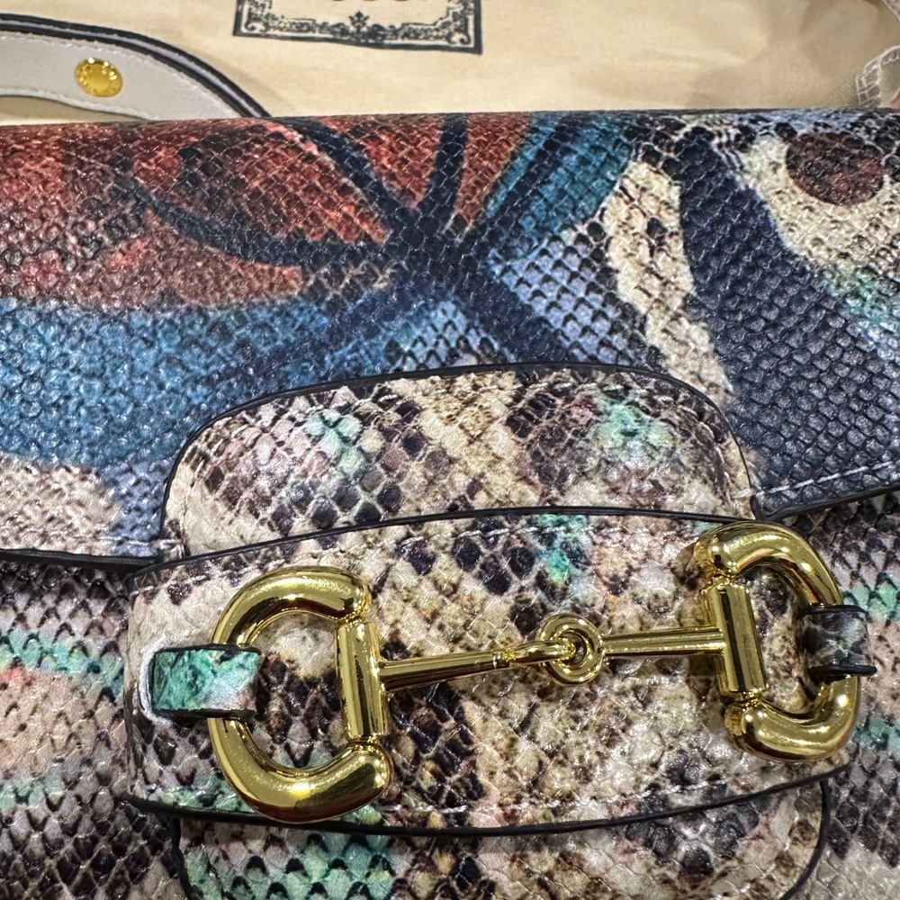 Colorful Snakeskin Patterned Bag with Gold Accents
